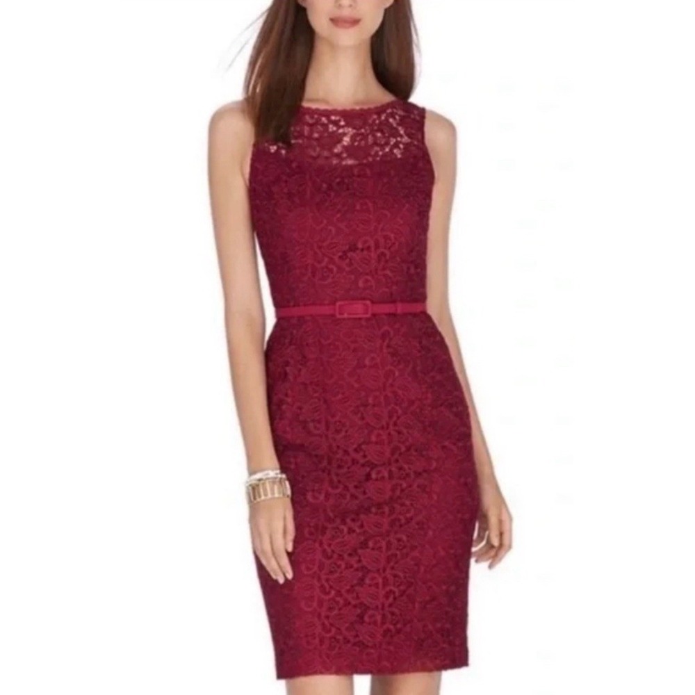 White House Black Market Cranberry Lace Holiday Party Dress 6